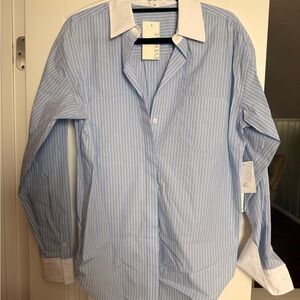 Good American Light Blue Pinstripe Dress Shirt